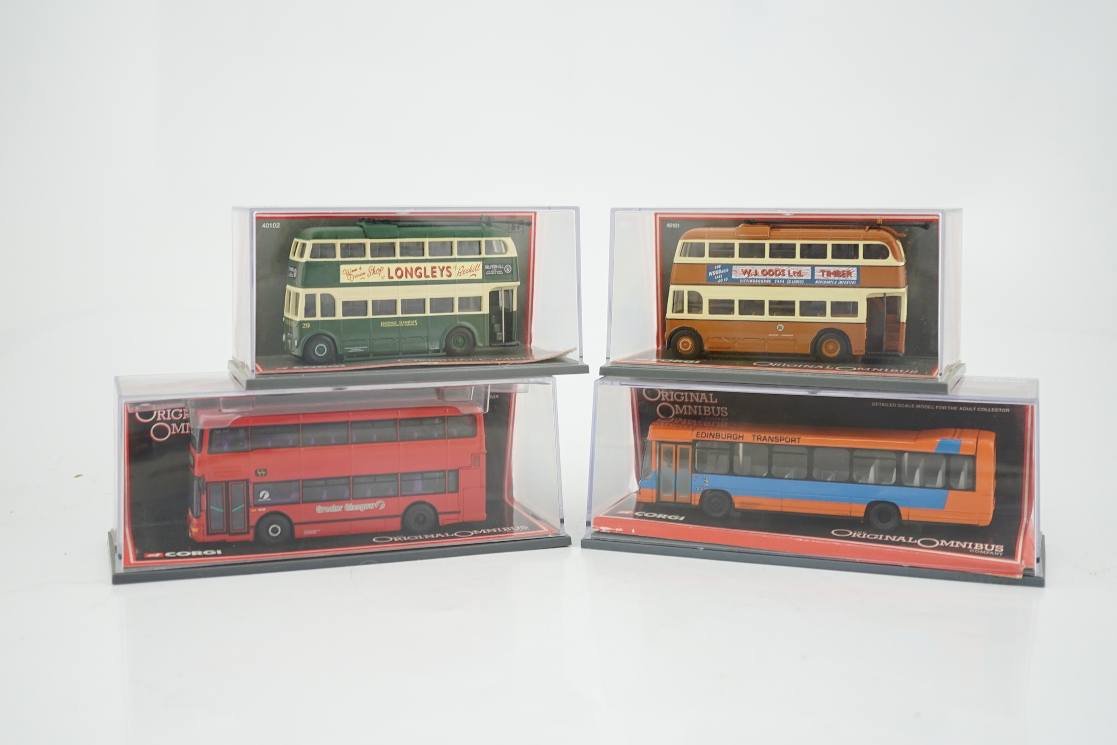 Forty-one boxed Corgi OOC diecast buses and coaches, etc. operators including; Brighton and Hove, Brighton Hove and District, Southdown, East Kent, Maidstone and district, Hastings Tramways, Stagecoach, etc.